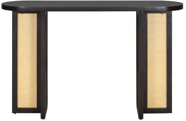 Clihome Farmhouse Rattan Console Table Entryway Table, Narrow Console Table with Storage, Hallway Table for Living Room, Entrance (Natural Wood Wash)