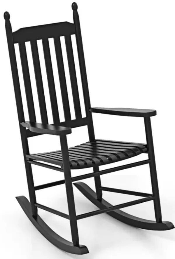 Hivvago High-Back Acacia Wood Outdoor Rocking Chair with Solid Rocking Base