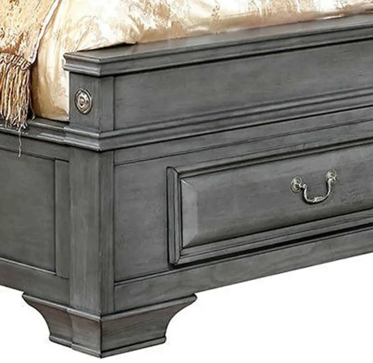 Transitional California King Wooden Bed with Multiple Bottom Drawers, Gray-Benzara