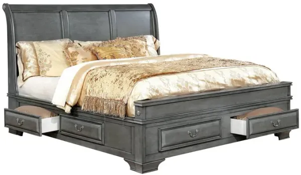 Transitional California King Wooden Bed with Multiple Bottom Drawers, Gray-Benzara