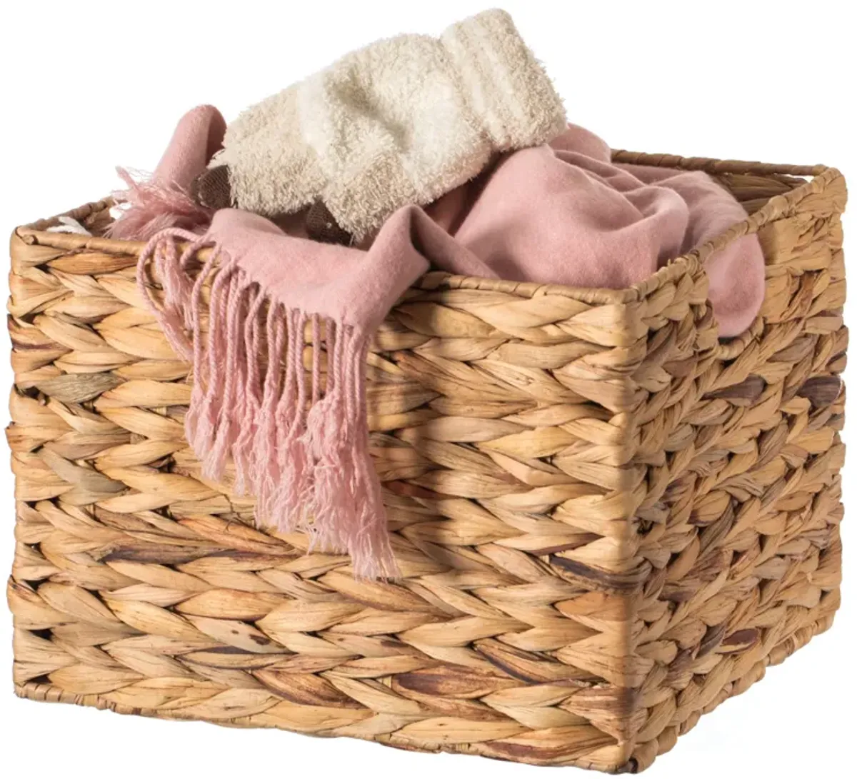 Natural Decorative Woven Water Hyacinth Storage Basket for The Playroom, Bedroom, and Living Room