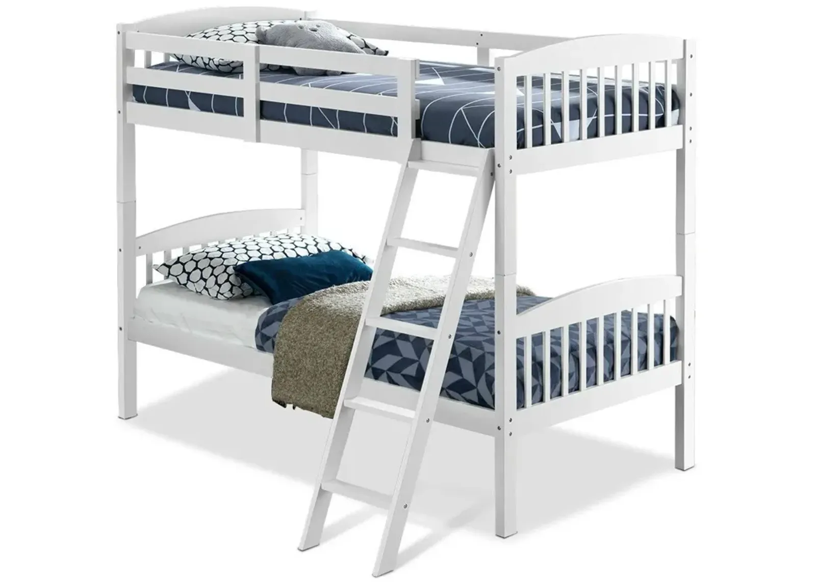 Hivvago Twin over Twin Wooden Bunk Bed with Ladder in White Wood Finish