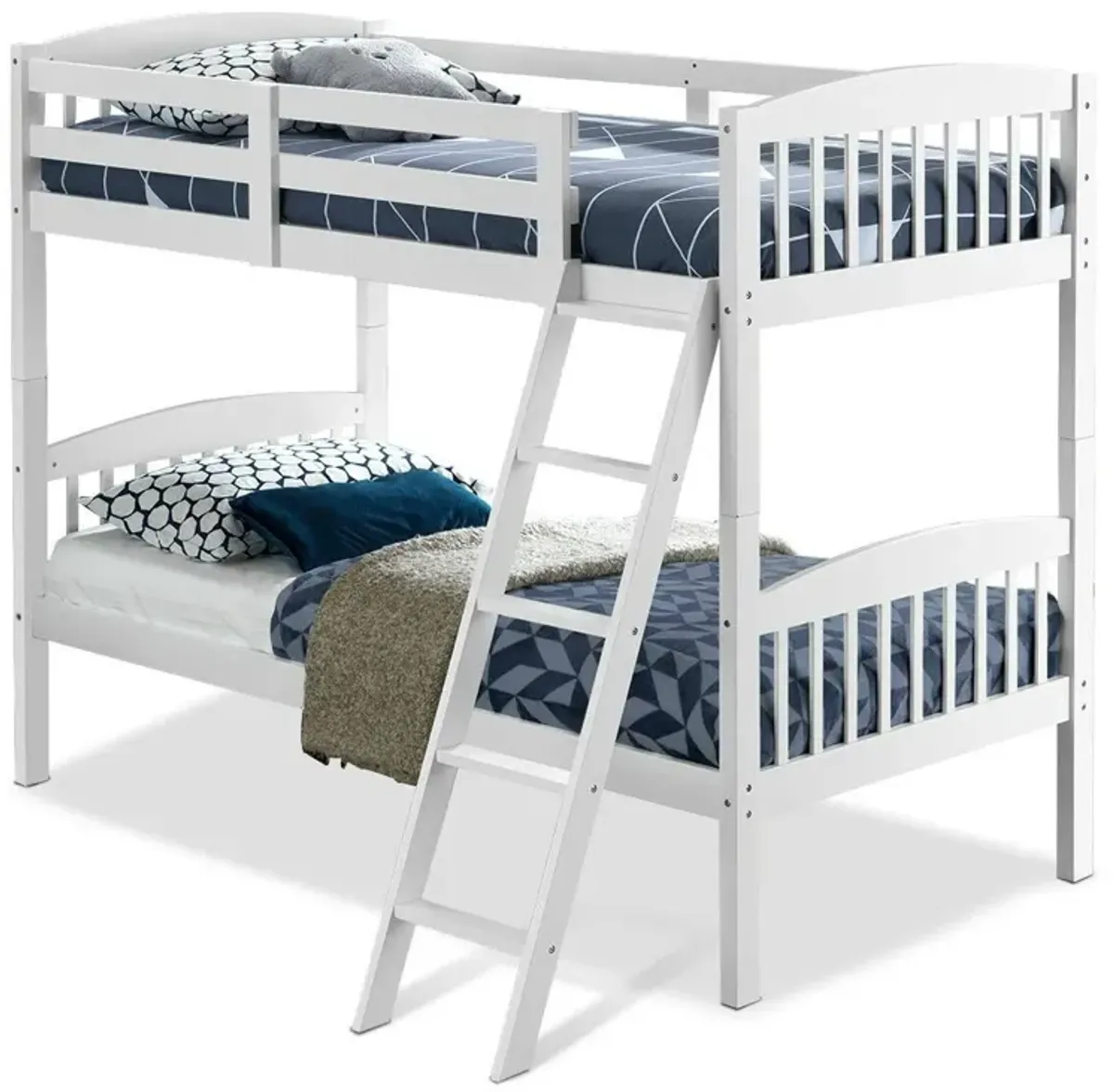 Hivvago Twin over Twin Wooden Bunk Bed with Ladder in White Wood Finish