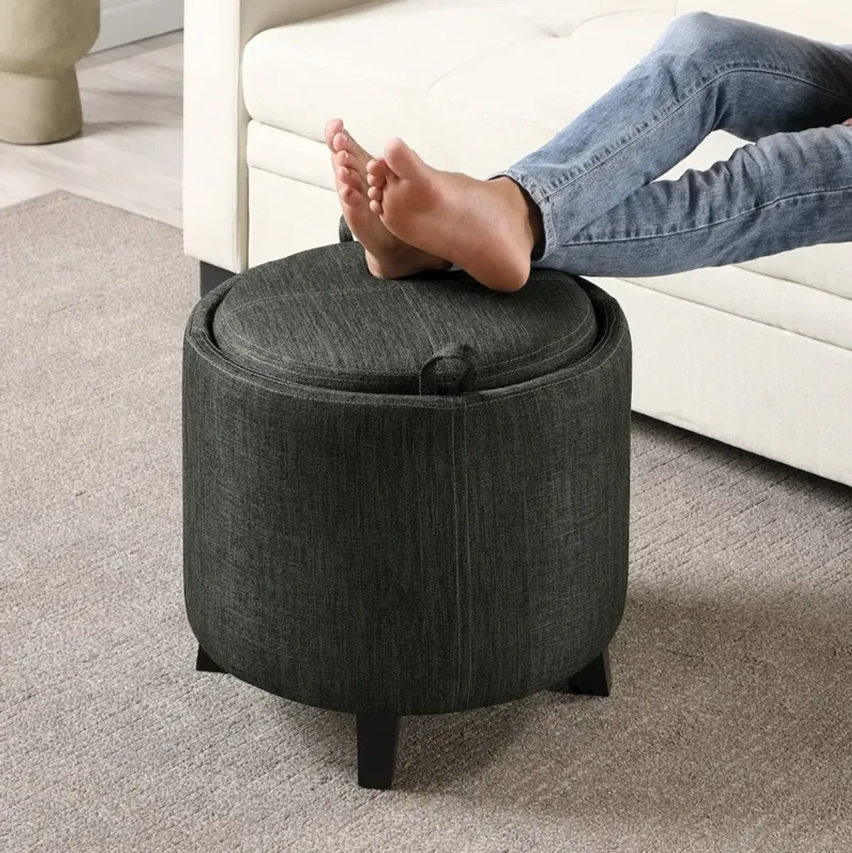 Convenience Concepts Designs4Comfort Oscar Storage Ottoman with Reversible Tray