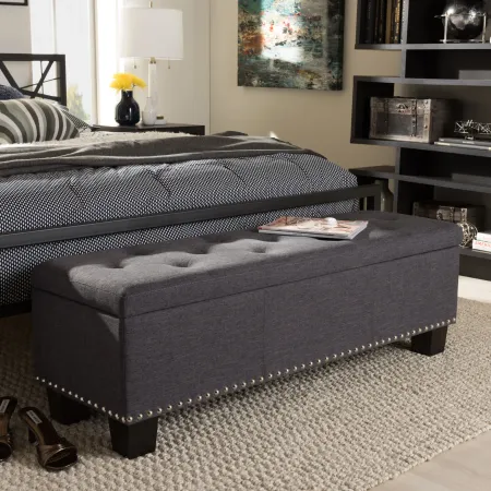 Baxton Studio Hannah Modern and Contemporary Dark Grey Fabric Upholstered Button-Tufting Storage Ottoman Bench