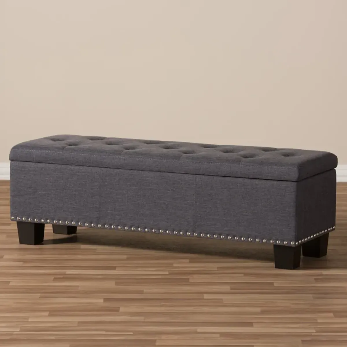 Baxton Studio Hannah Modern Dark Grey Fabric Upholstered Button Tufting Storage Ottoman Bench