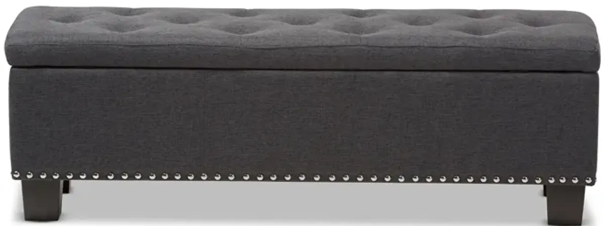 Baxton Studio Hannah Modern Dark Grey Fabric Upholstered Button Tufting Storage Ottoman Bench