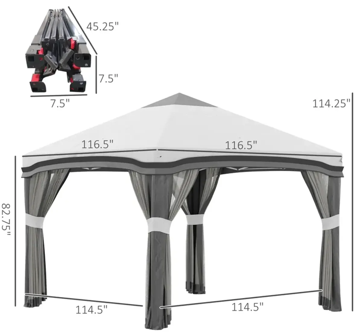 Gray Patio Canopy: 10x10 Pop Up Tent with Netting & Accessories