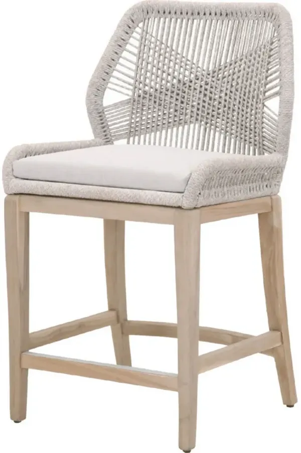 Counter Stool with Rope Back and Wooden Legs, Gray and Brown-Benzara