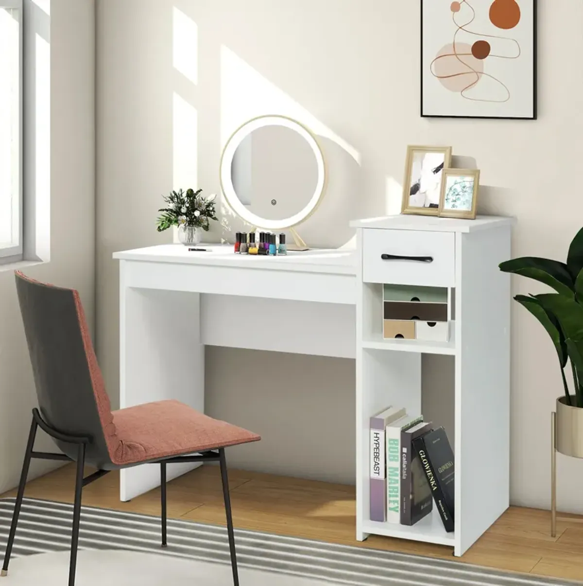 Computer Desk PC Laptop Table with Drawer and Shelf-White