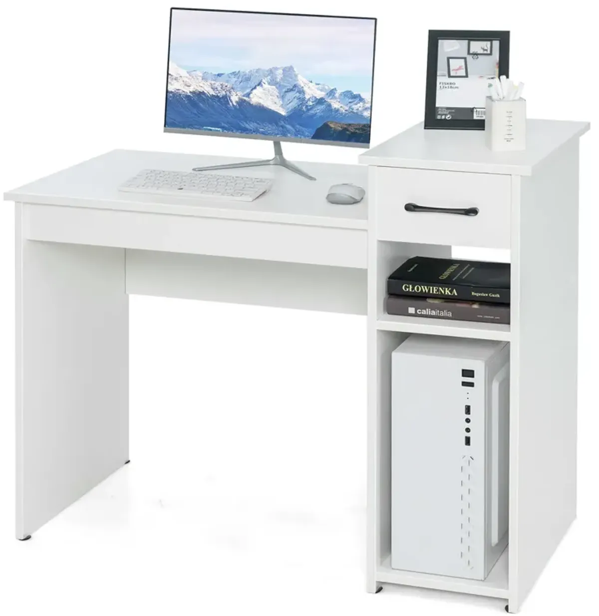 Computer Desk PC Laptop Table with Drawer and Shelf-White