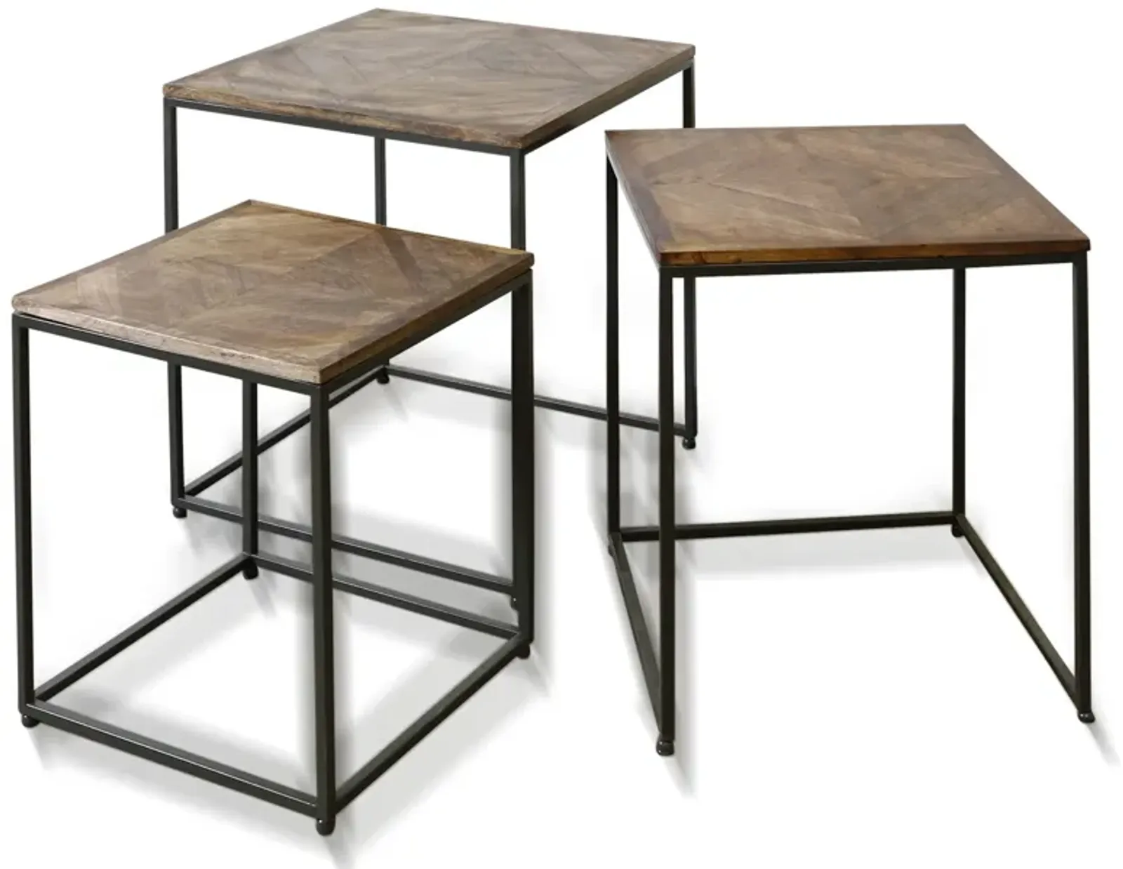 Dark Wood & Iron Side Table Set