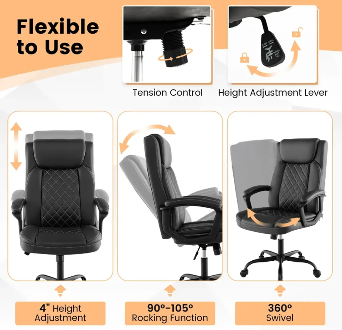 High Back Ergonomic Executive Chair with Thick Headrest Cushion-Black