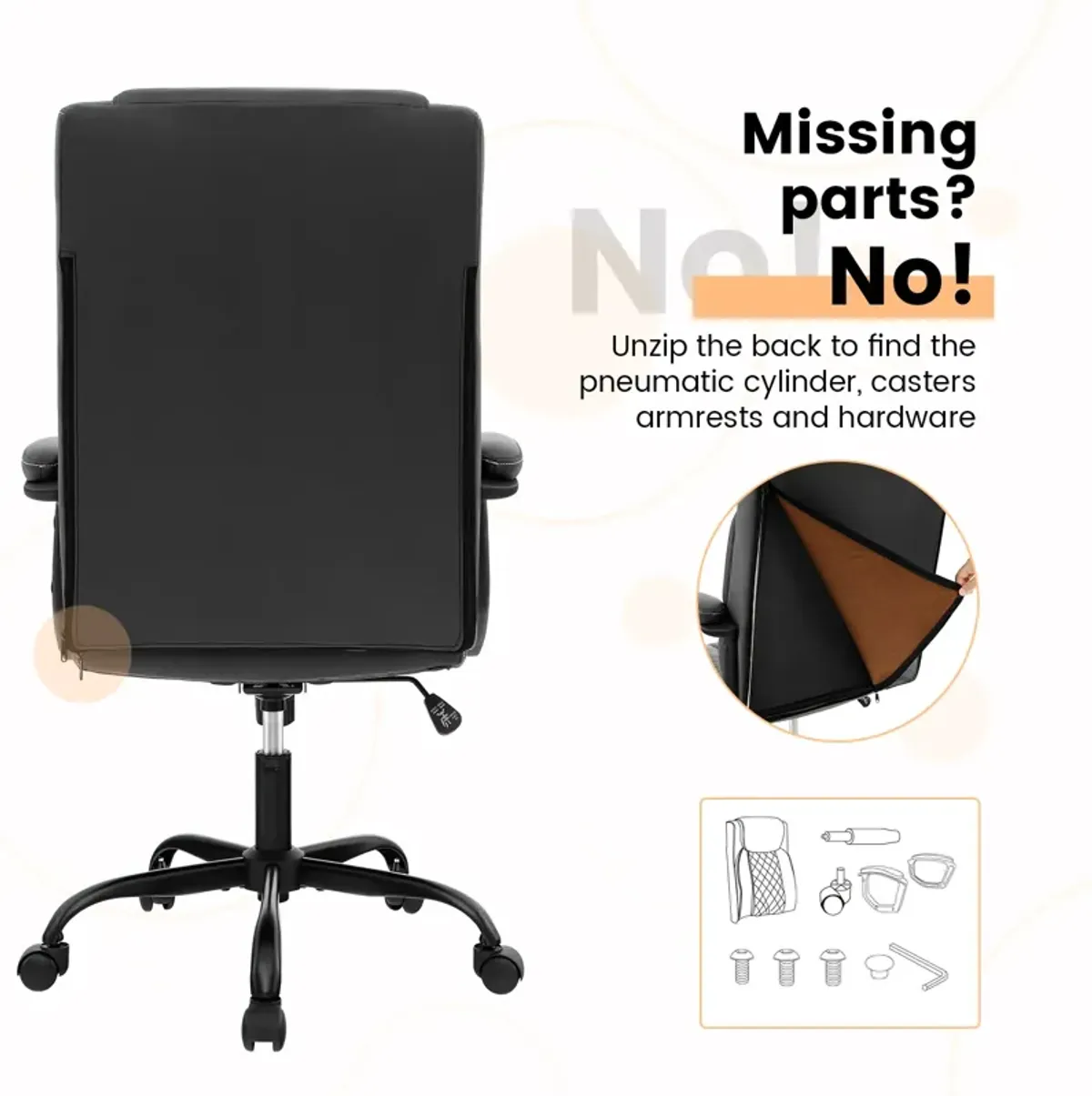 High Back Ergonomic Executive Chair with Thick Headrest Cushion-Black