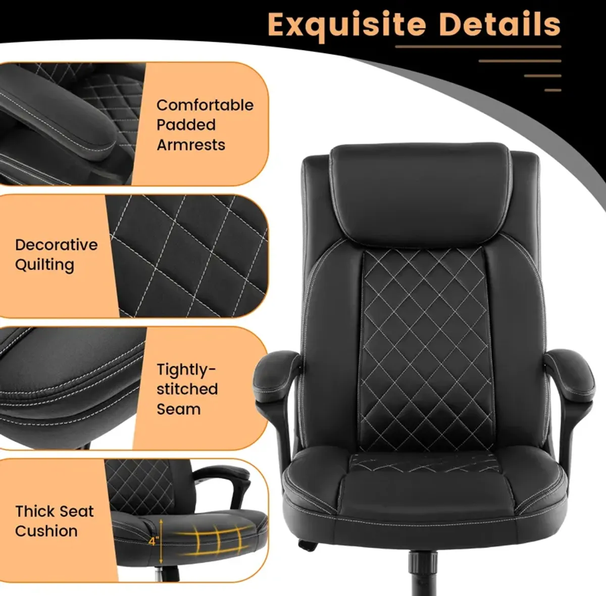 High Back Ergonomic Executive Chair with Thick Headrest Cushion-Black