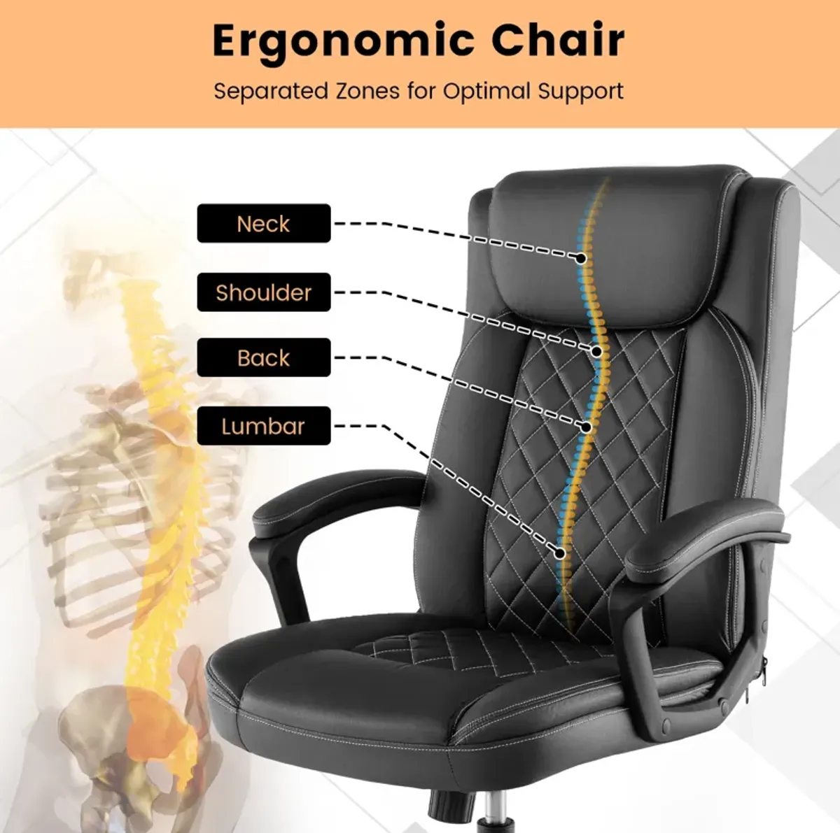 High Back Ergonomic Executive Chair with Thick Headrest Cushion-Black