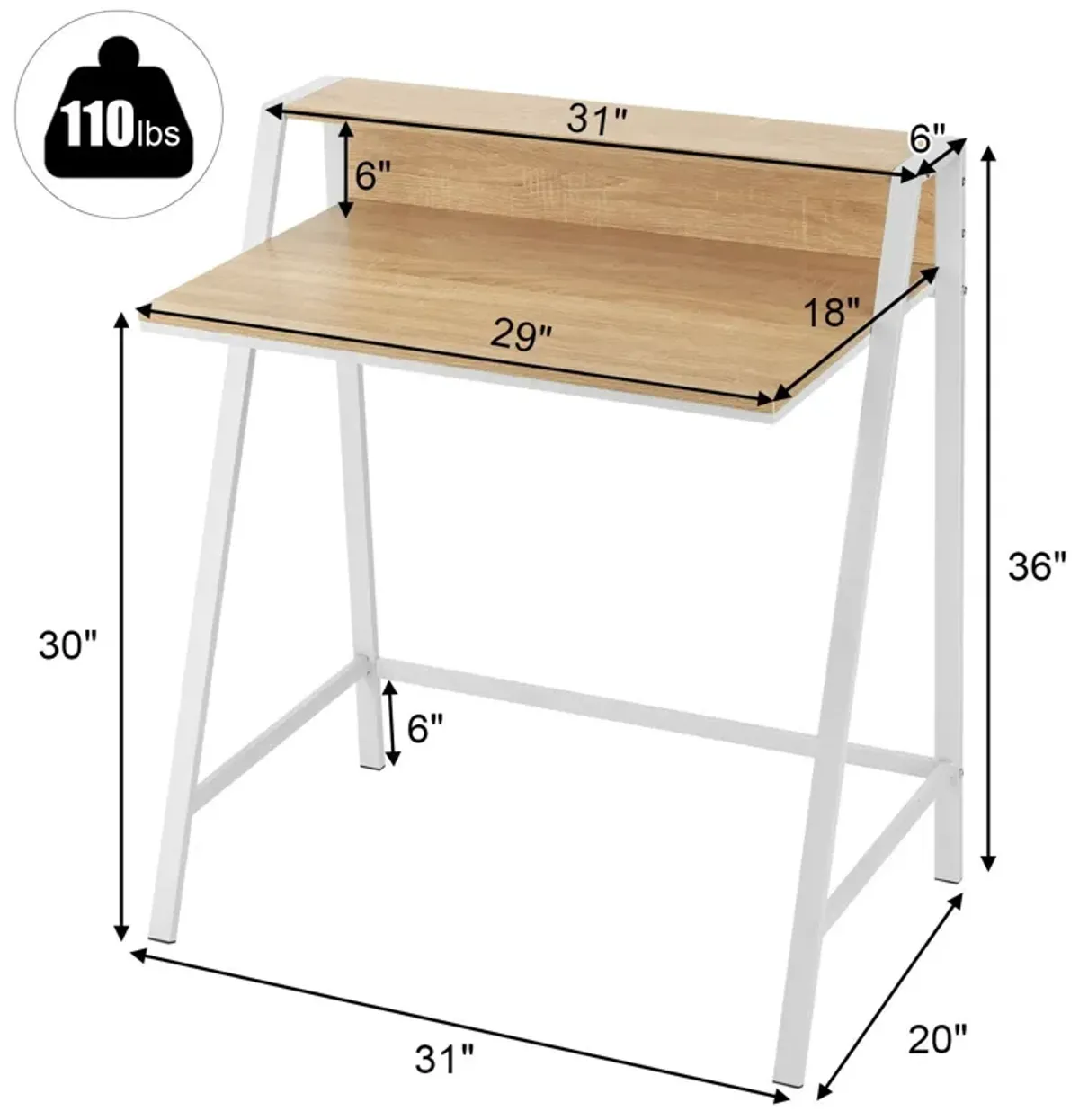 2 Tier Computer Desk PC Laptop Table Study Writing Home Office Workstation