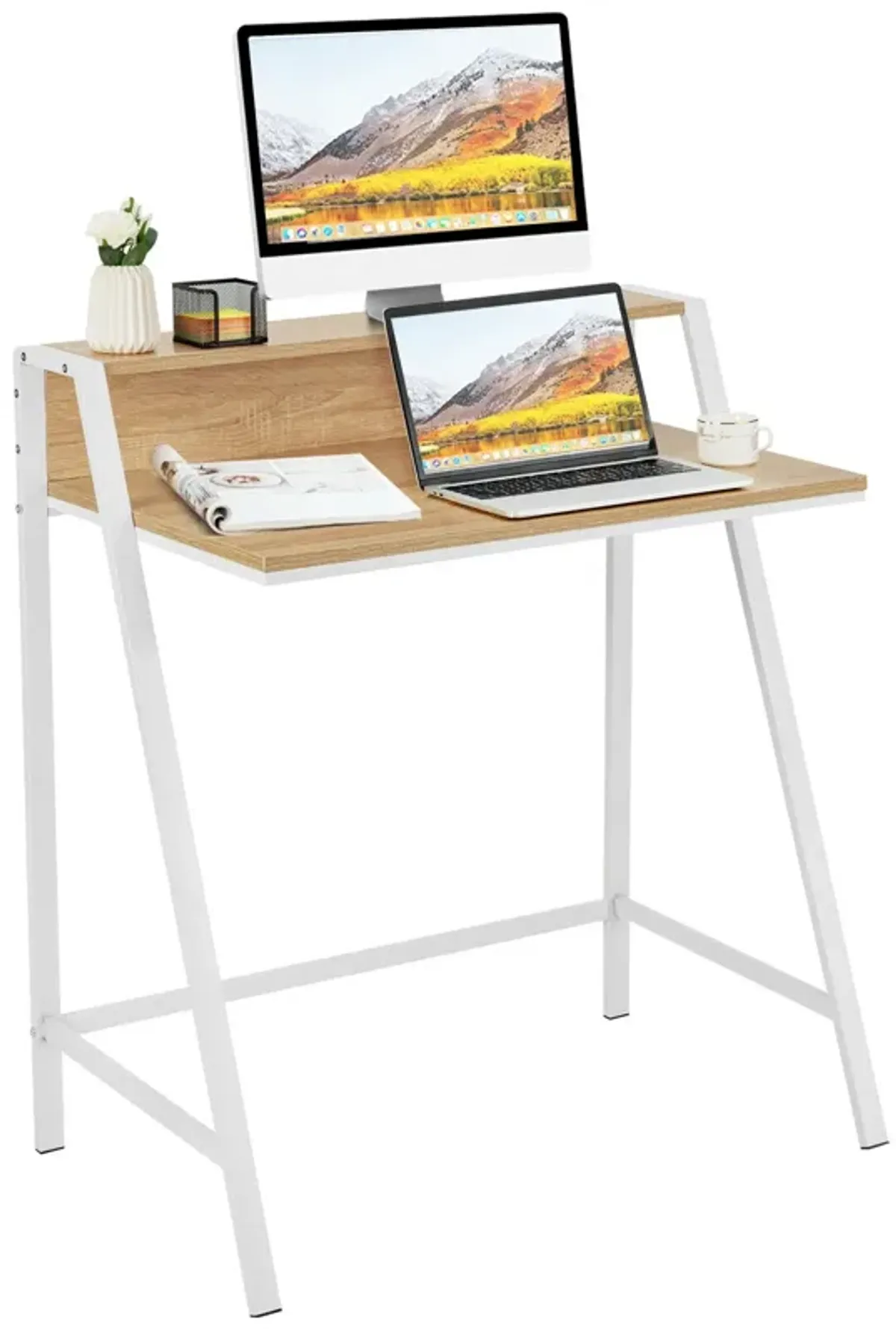 2 Tier Computer Desk PC Laptop Table Study Writing Home Office Workstation