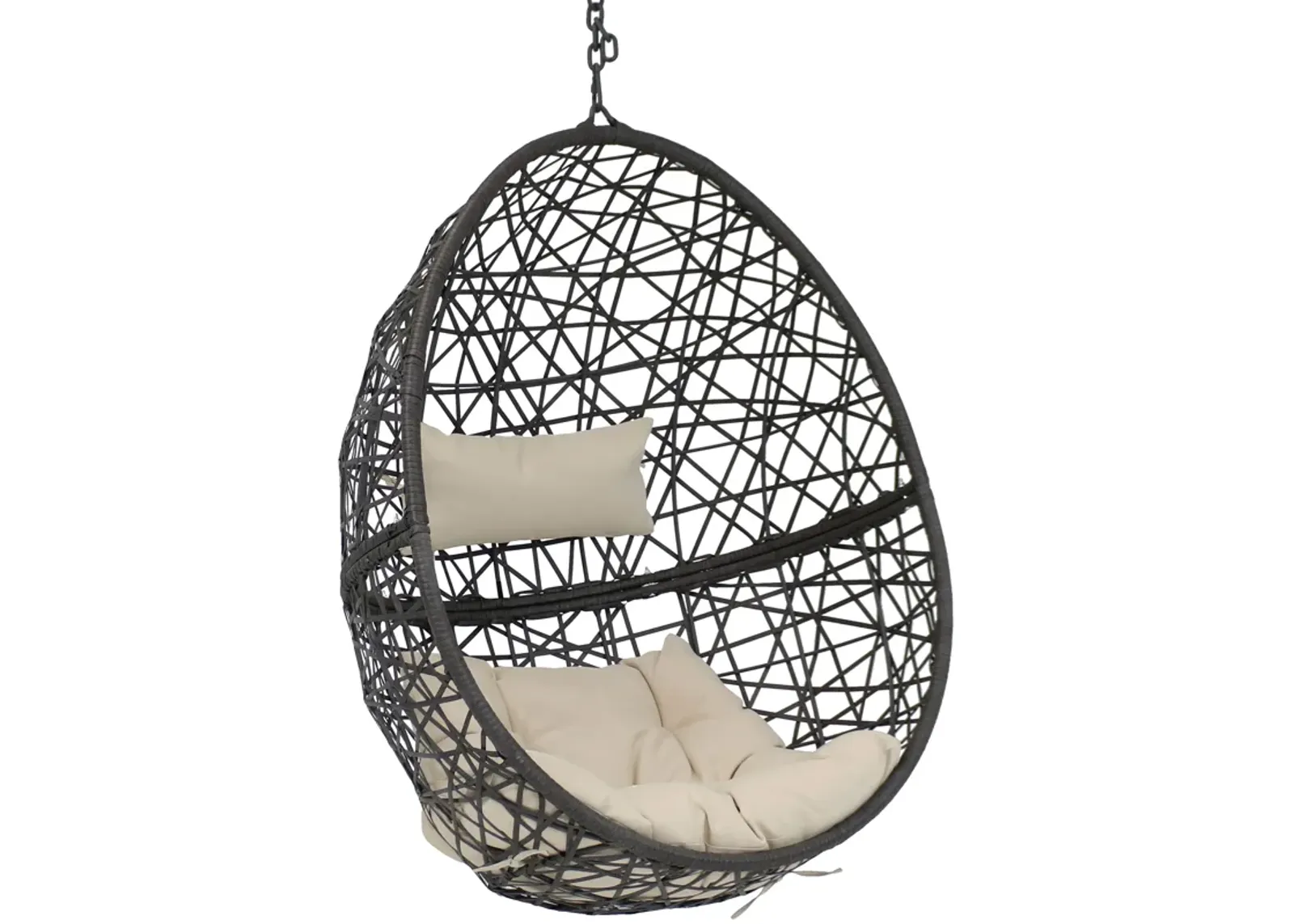 Sunnydaze Black Resin Wicker Hanging Egg Chair with Cushions