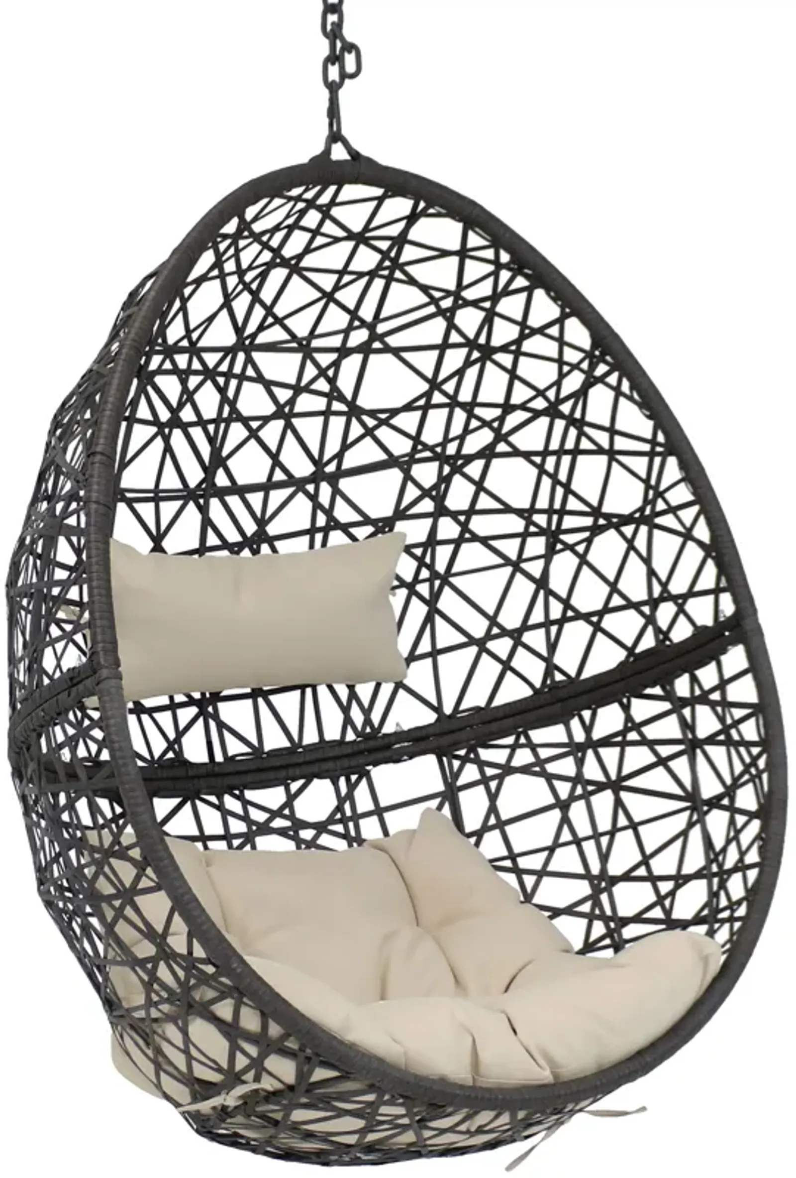 Sunnydaze Black Resin Wicker Hanging Egg Chair with Cushions