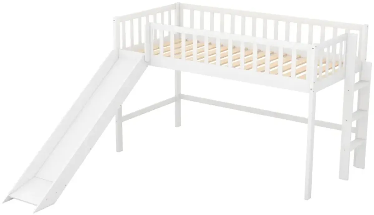 Twin Size Low Loft Bed with Ladder and Slide