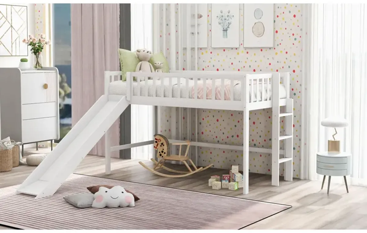 Twin Size Low Loft Bed with Ladder and Slide