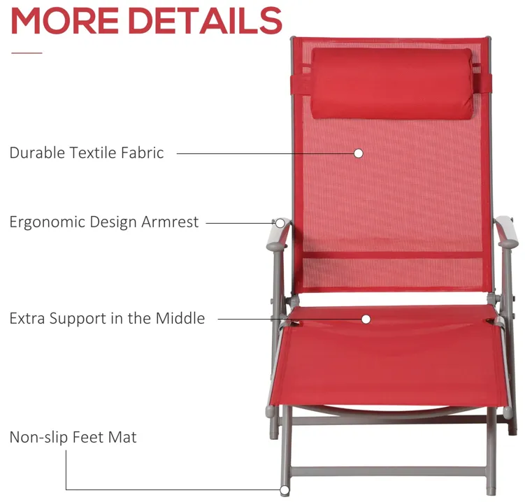 Red Outdoor Lounger: Folding Chaise with Adjustable Backrest