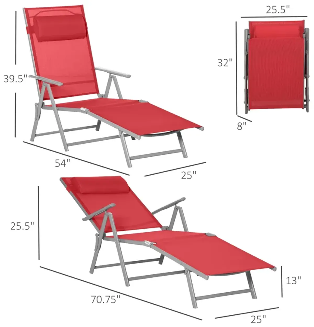 Red Outdoor Lounger: Folding Chaise with Adjustable Backrest