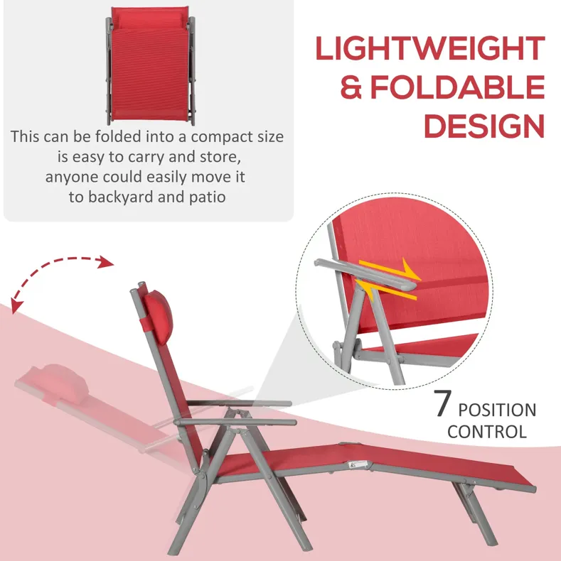 Red Outdoor Lounger: Folding Chaise with Adjustable Backrest