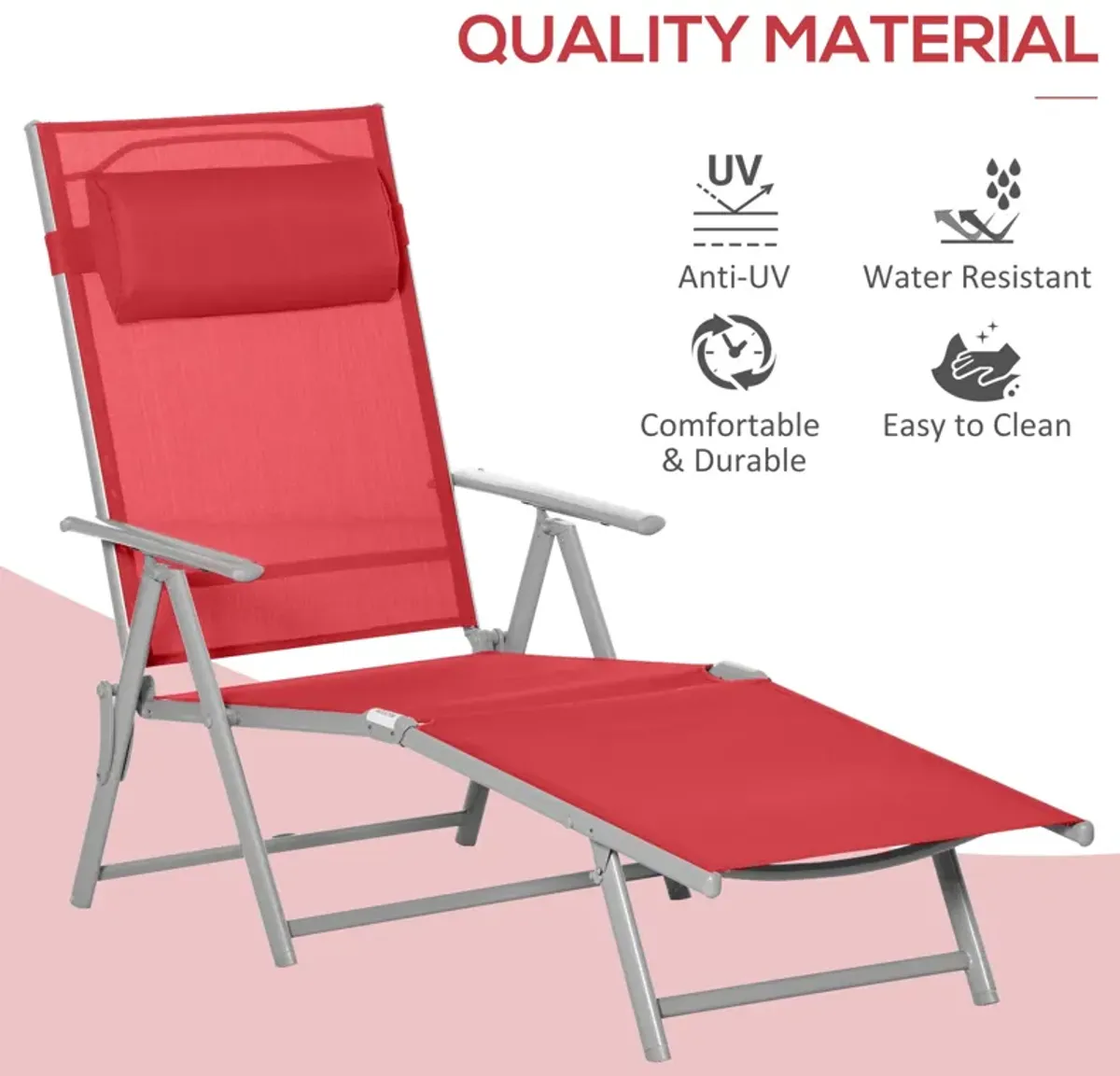 Red Outdoor Lounger: Folding Chaise with Adjustable Backrest