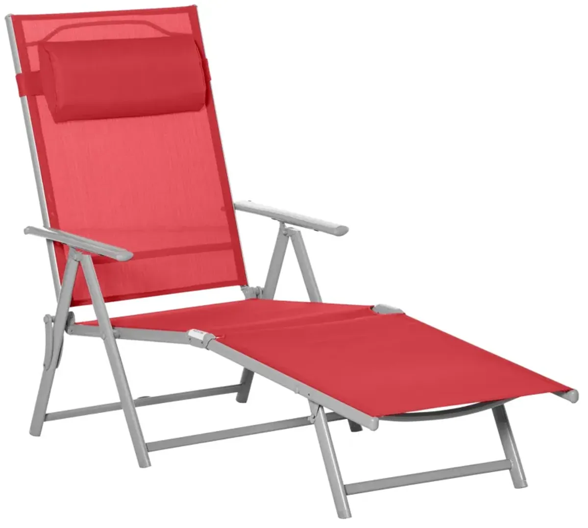 Red Outdoor Lounger: Folding Chaise with Adjustable Backrest