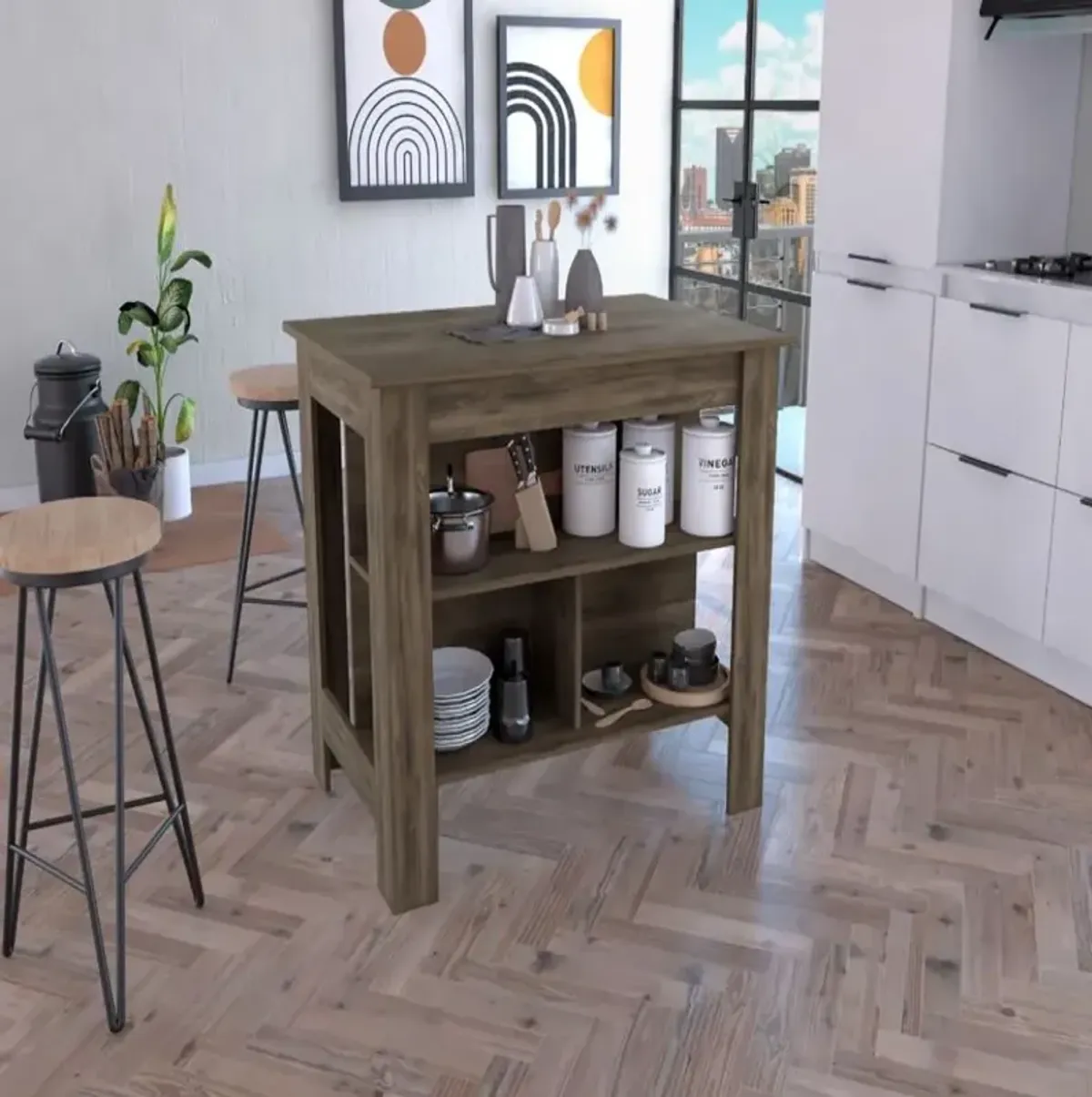 Kitchen Island Dozza, Kitchen, Dark Brown