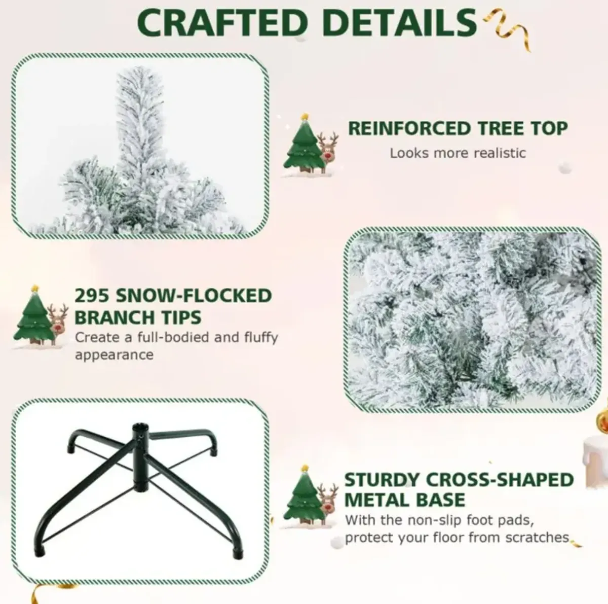 Hivvago 4.5 Feet Pre-Lit Premium Snow Flocked Christmas Tree with 150 Lights