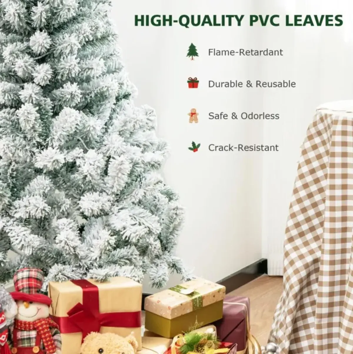 Hivvago 4.5 Feet Pre-Lit Premium Snow Flocked Christmas Tree with 150 Lights