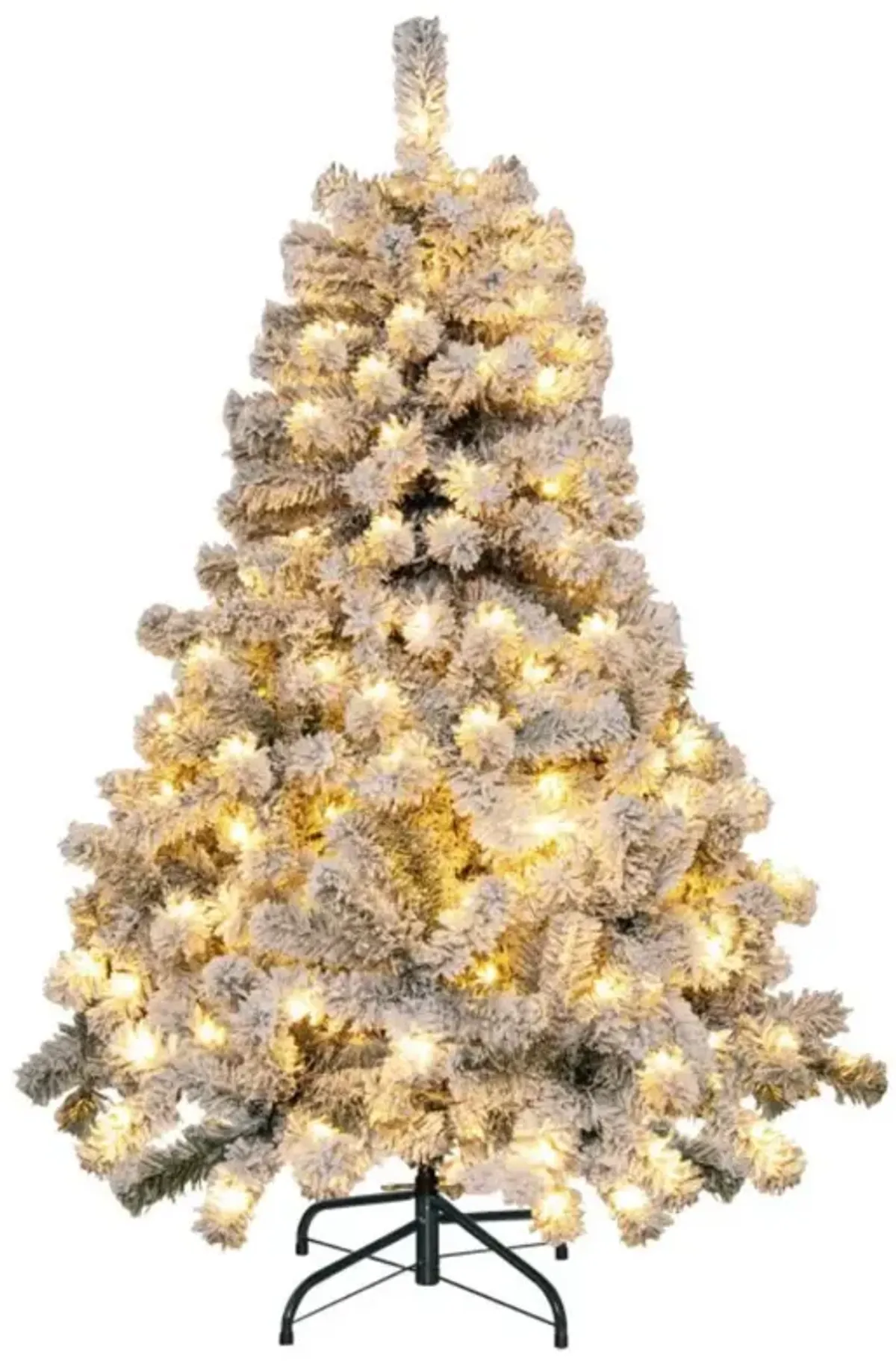 Hivvago 4.5 Feet Pre-Lit Premium Snow Flocked Christmas Tree with 150 Lights