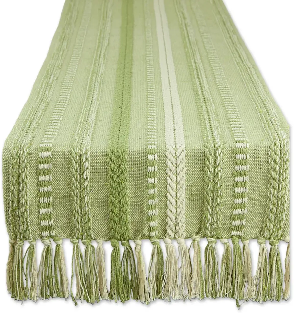 15" x 108" Antique Green and White Braided Stripe Decorative Table Runner