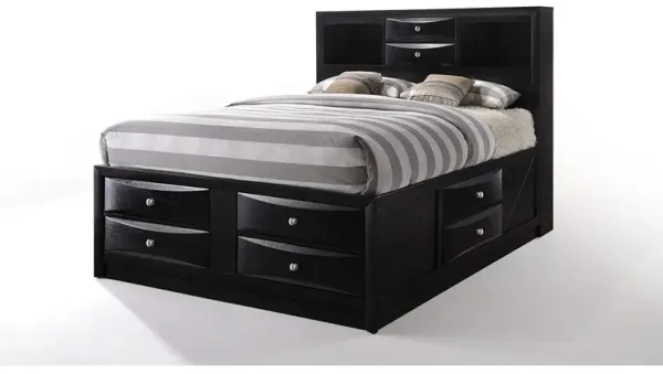 Full Size Wooden Storage Bed with Eight Spacious Drawers, Espresso Brown - Benzara