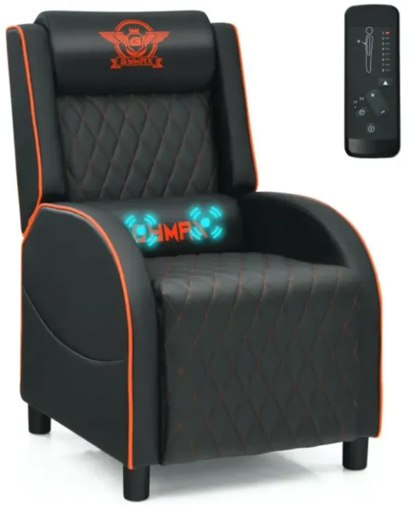 Massage Gaming Recliner Chair with Headrest and Adjustable Backrest for Home Theater