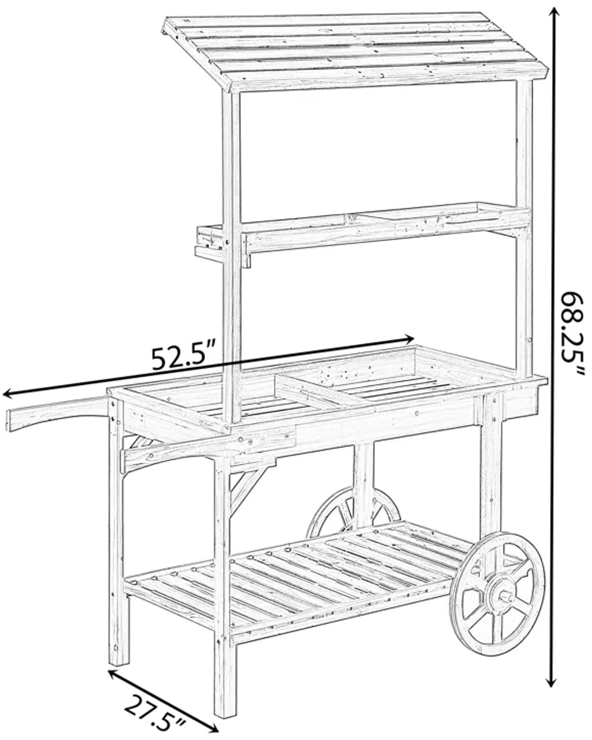 Antique Solid Wood Decor Display Rack Cart Wood Plant Stands with Wheels for Decor Display | 2 Wheeled Wood Wagon with Shelves for Plants and More