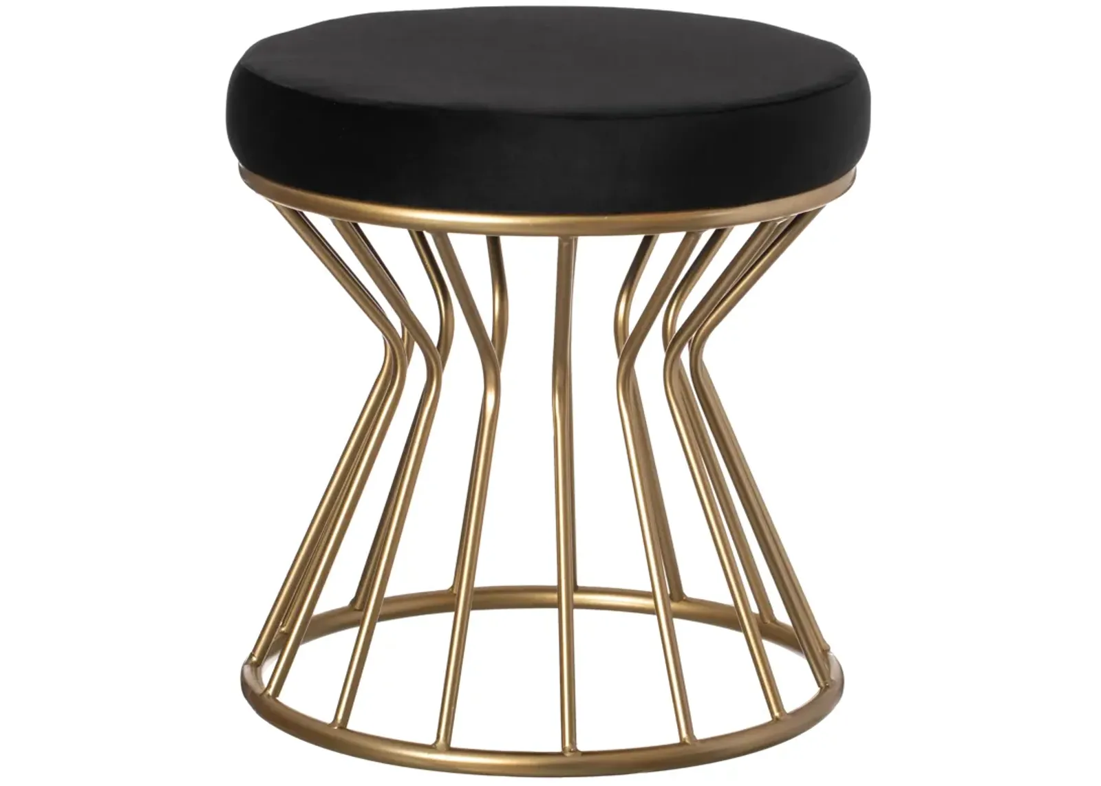 Modern Round Velvet Stool with Bent Gold Metal Base Standard Ottoman, Grey