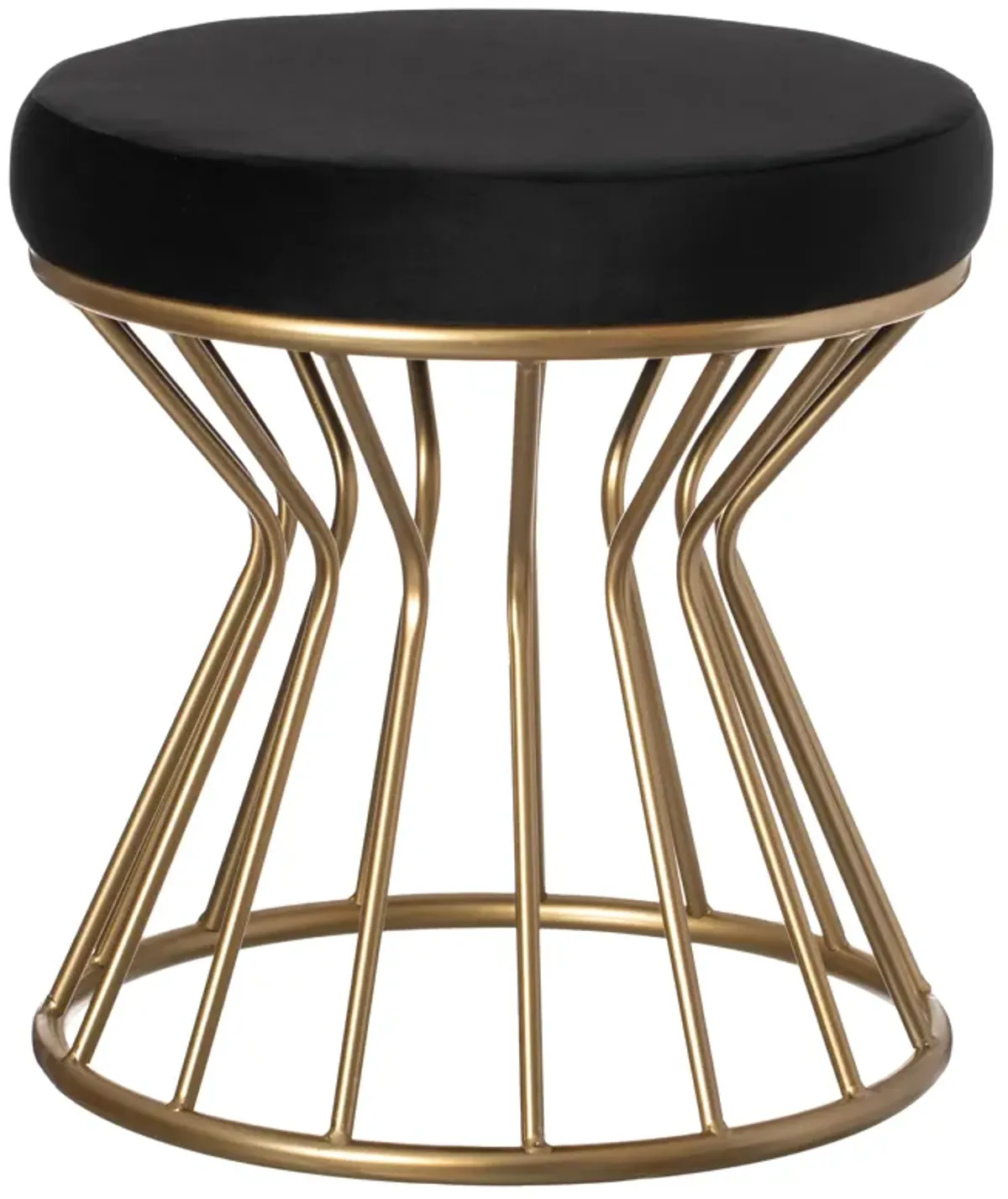 Modern Round Velvet Stool with Bent Gold Metal Base Standard Ottoman, Grey