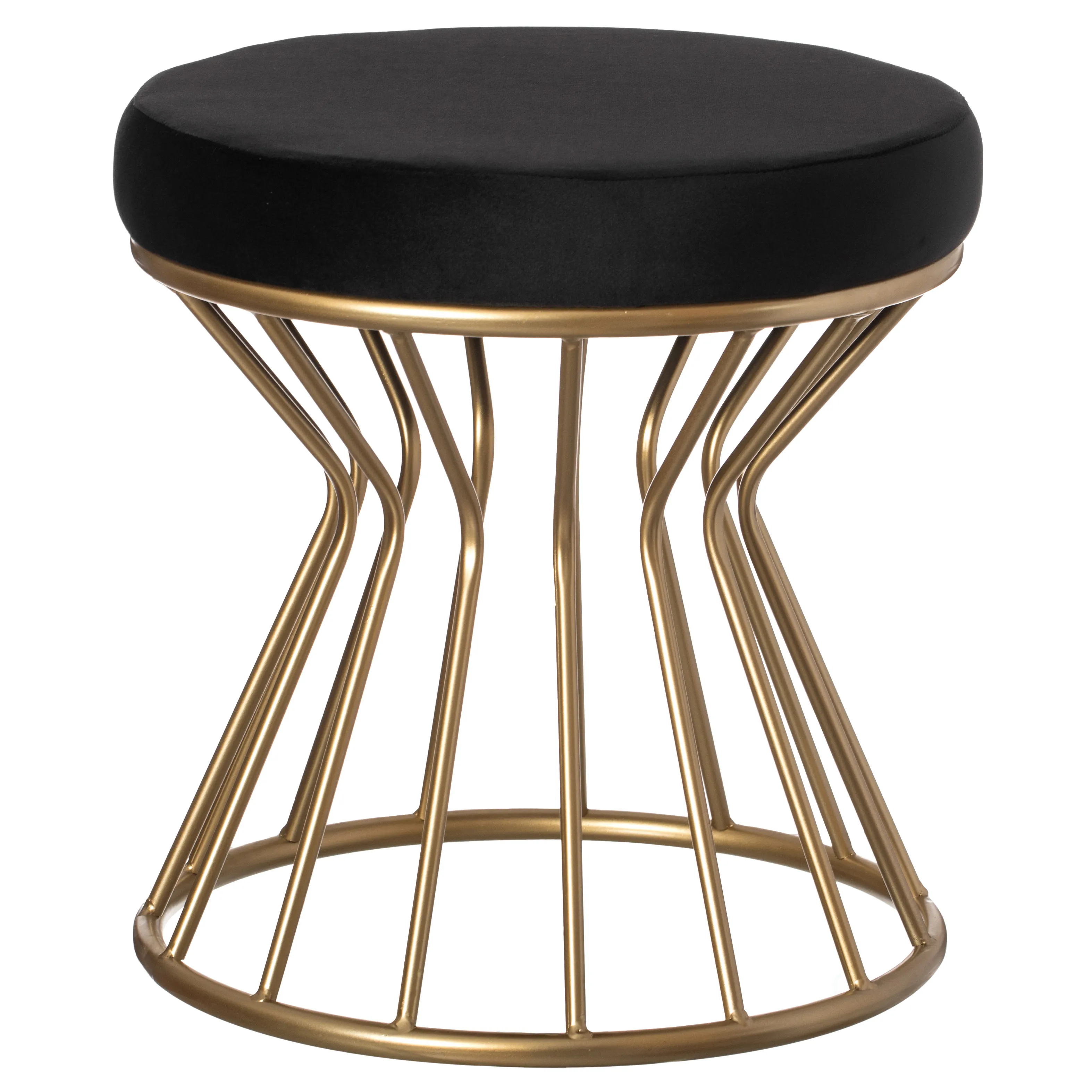 Modern Round Velvet Stool with Bent Gold Metal Base Standard Ottoman, Grey