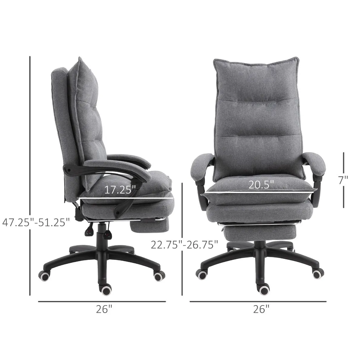 Office Chair Adjustable Height Recliner with Retractable Footrest Home Office, 360� Swivel