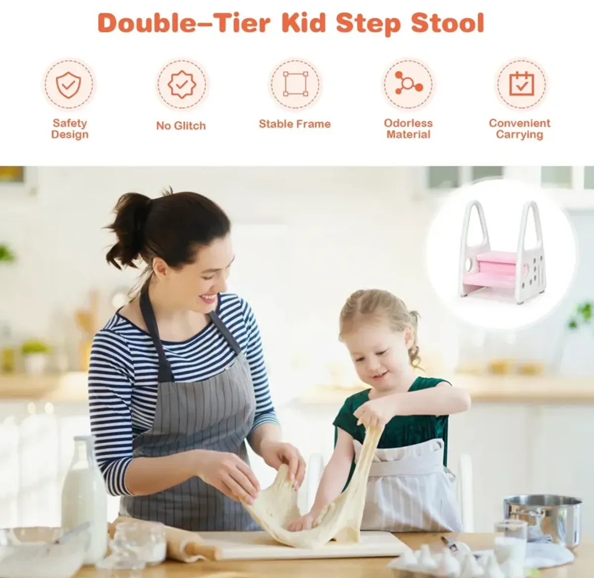 Kids Step Stool Learning Helper with Armrest for Kitchen Toilet Potty Training