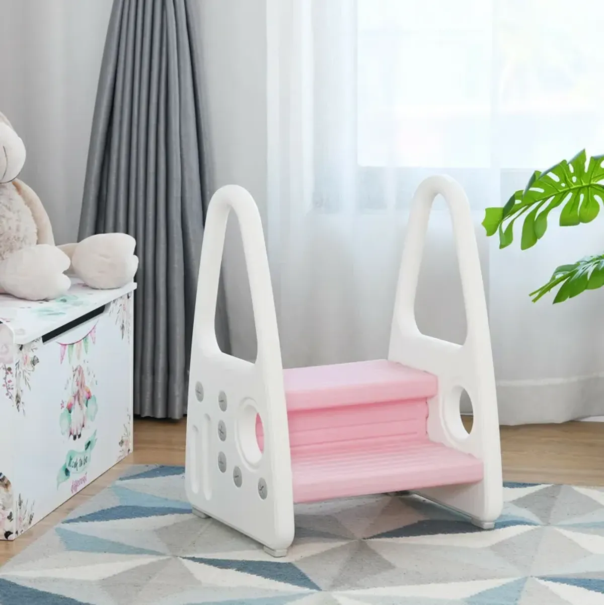 Kids Step Stool Learning Helper with Armrest for Kitchen Toilet Potty Training
