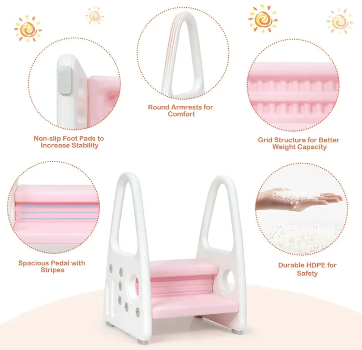 Kids Step Stool Learning Helper with Armrest for Kitchen Toilet Potty Training