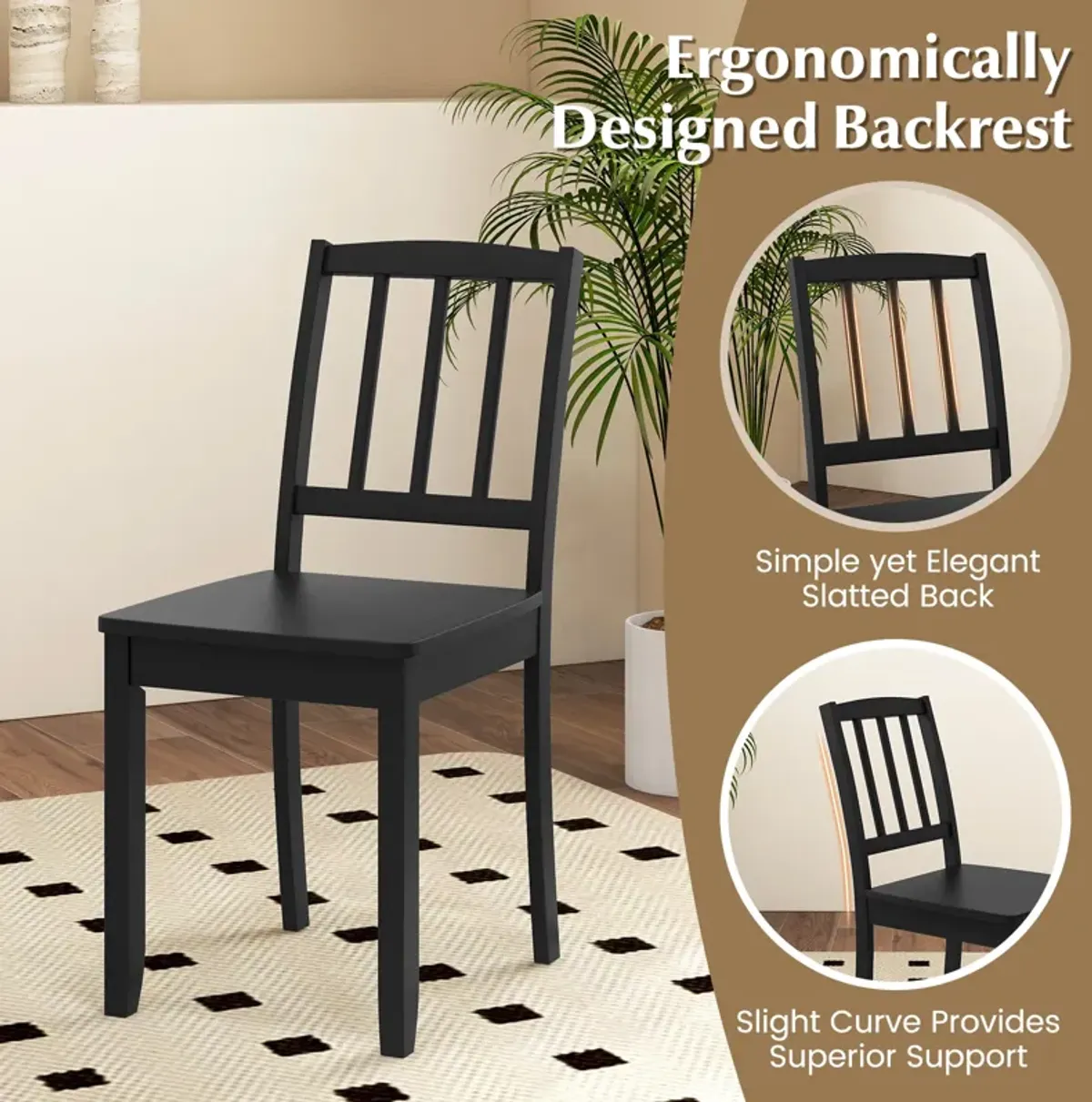 Wood Dining Chair Set of 2 with Rubber Wood Legs