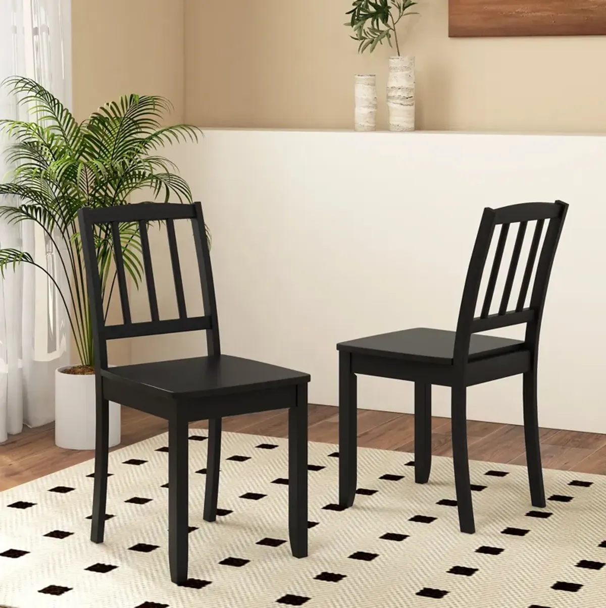 Wood Dining Chair Set of 2 with Rubber Wood Legs