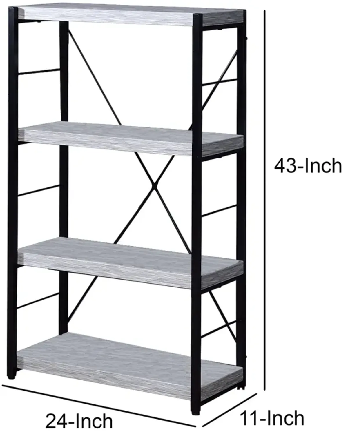 Industrial Bookshelf with 4 Shelves and Open Metal Frame, White and Black-Benzara