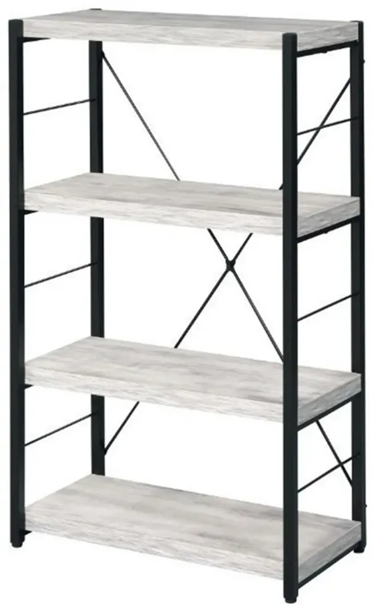 Industrial Bookshelf with 4 Shelves and Open Metal Frame, White and Black-Benzara